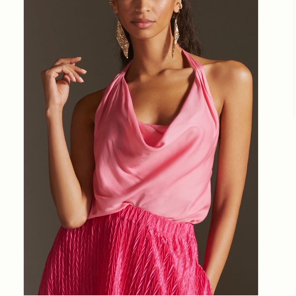 Pink Cowl Neck Halter Top